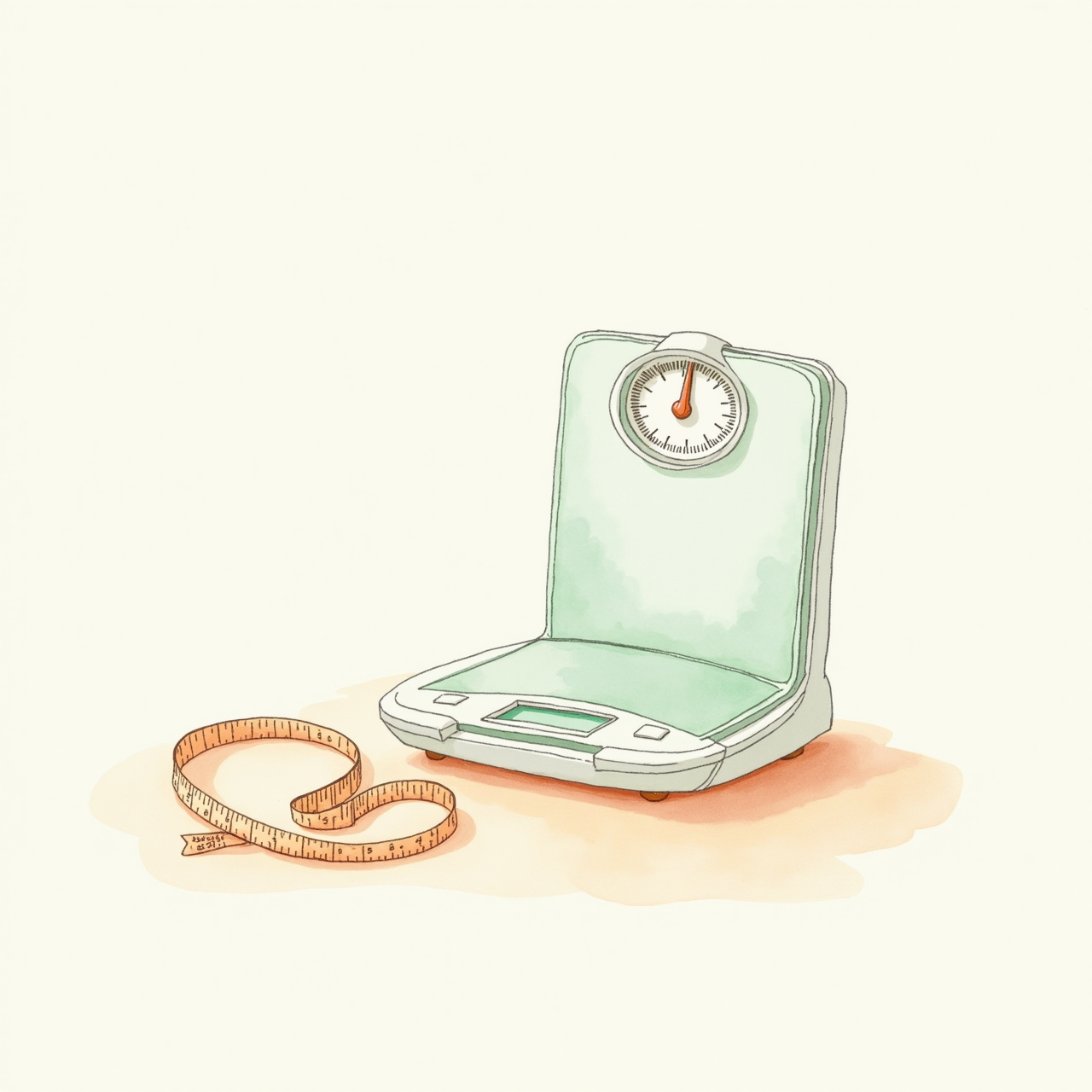육아 일지·체중계·줄자의 플랫레이 일러스트