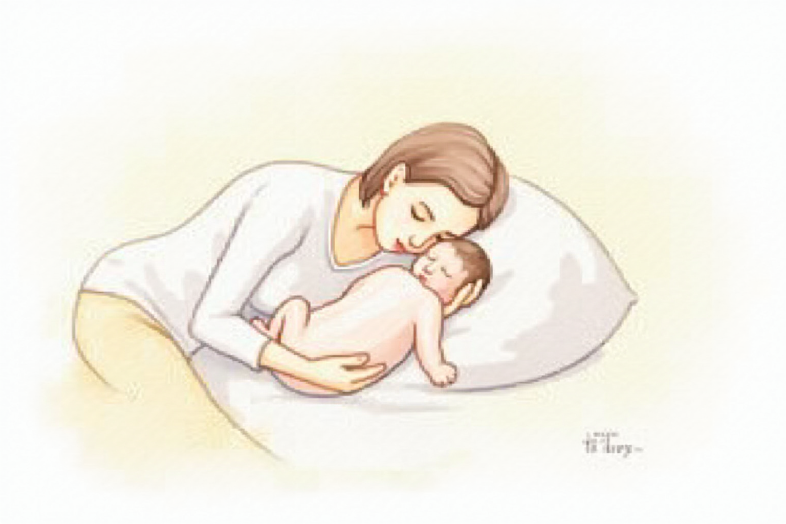 New mother resting with sleeping baby