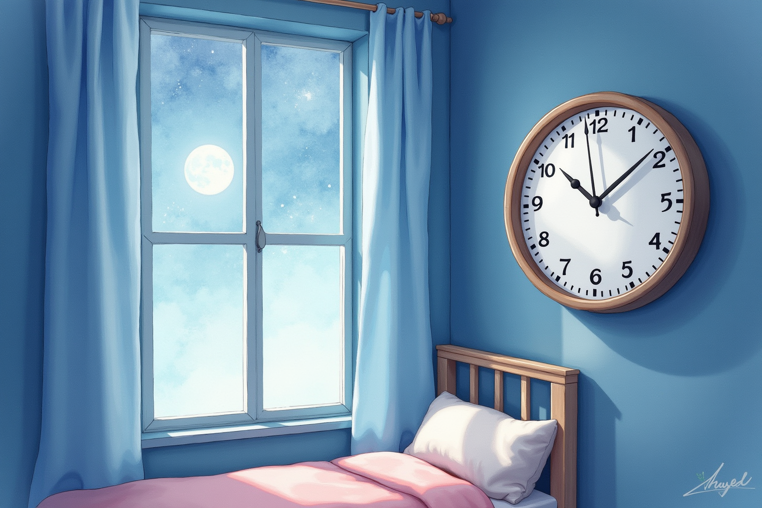 Nursery clock at night peaceful scene